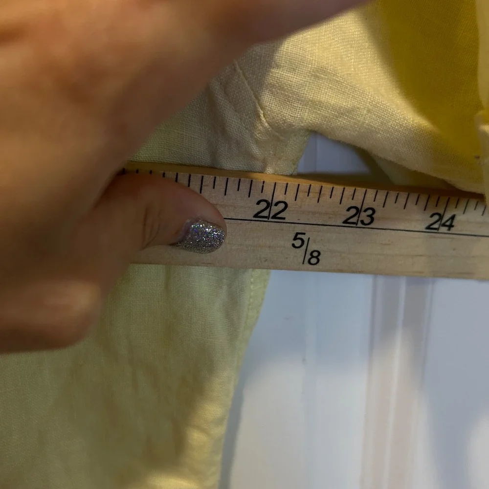Pronto Uomo Mens Short Sleeve Button Down 100% Linen Shirt Yellow Size M